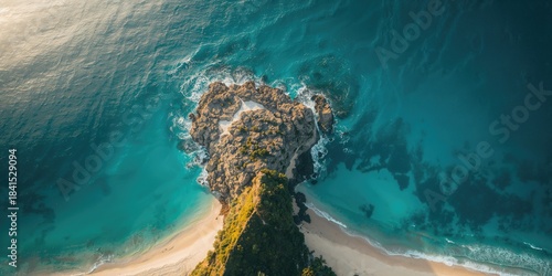 Fototapeta Naklejka Na Ścianę i Meble -  Bird's-eye perspective of Da Dia reef in Phu Yen, Vietnam, highlighting geological structures and ocean backdrop