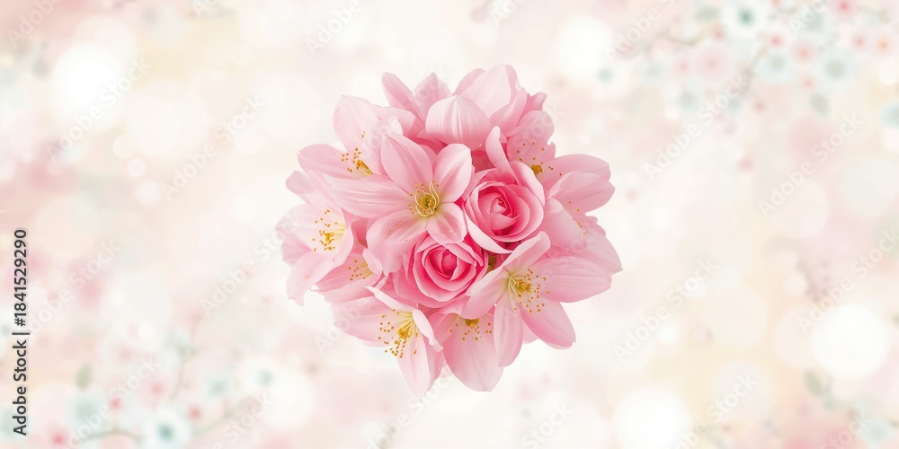 Obraz premium Delicate pink floral background with a bouquet flower, suitable for seasonal or festive design use, Earth Day