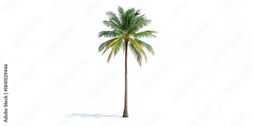 Fototapeta premium Large coconut palm tree isolated on white, ideal for background or editorial purposes, Earth Day