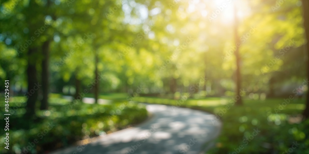 Naklejka premium Blurry image of green natural trees in the background, suitable as a background for text and layout, Earth Day