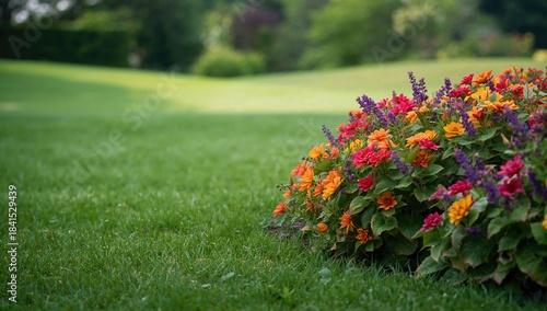 Fototapeta Naklejka Na Ścianę i Meble -  Vivid plant display in a park environment serving as an editorial header background