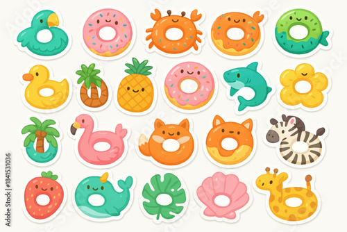 Colorful cartoon animal and fruit floaties collection