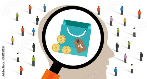 Consumer behavior predicting customer buyer insight understanding analysis and market research concept vector illustration