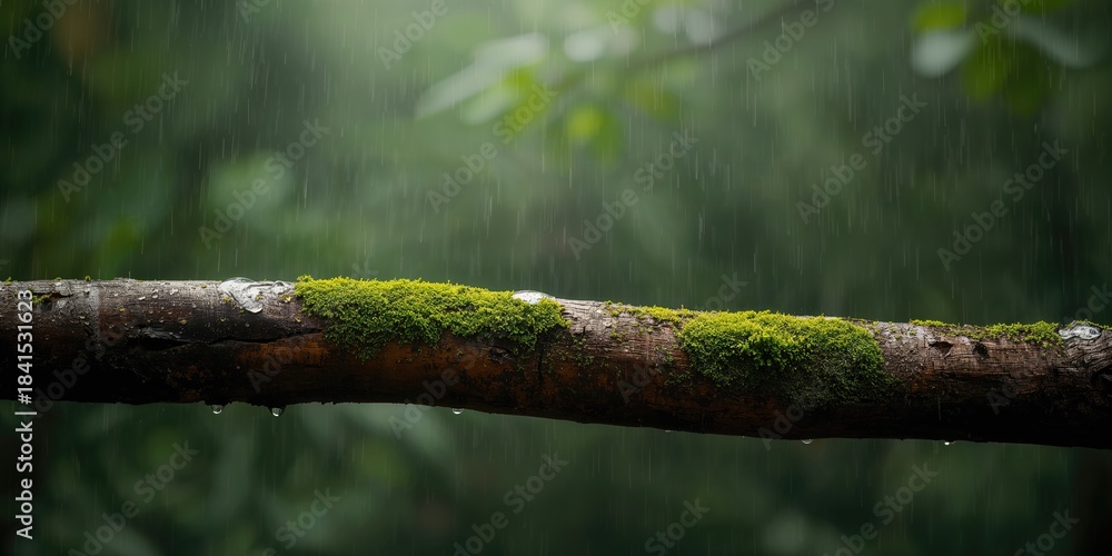 Obraz premium A moss-covered wooden log after rain, suitable for natural background use, Earth Day