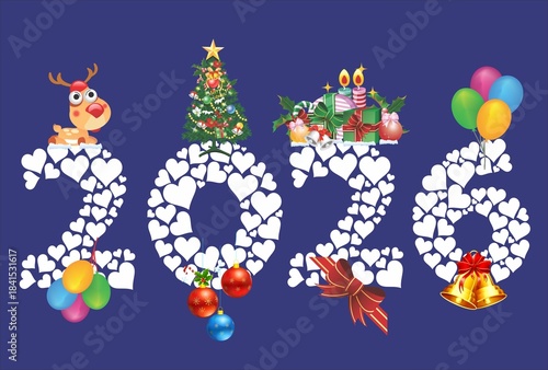 Composition with numbers and various elements for New Year's