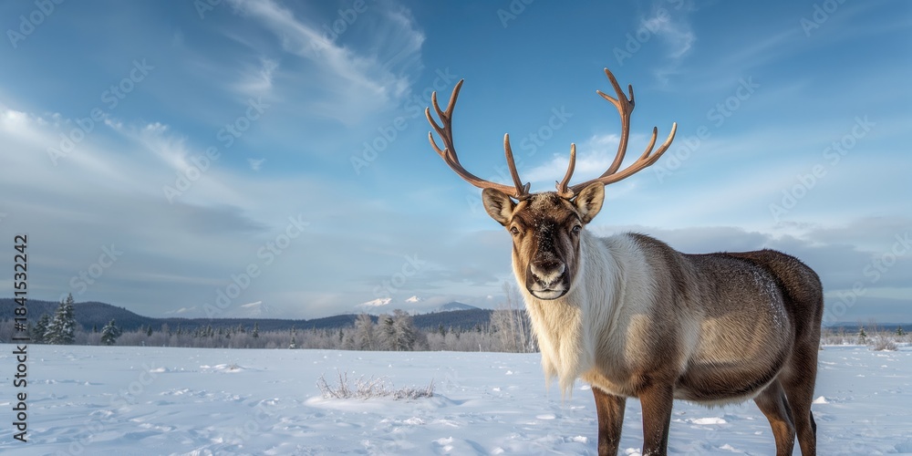 Obraz premium Christmas reindeer in Lapland, Sweden, seasonal migration for winter holiday celebrations