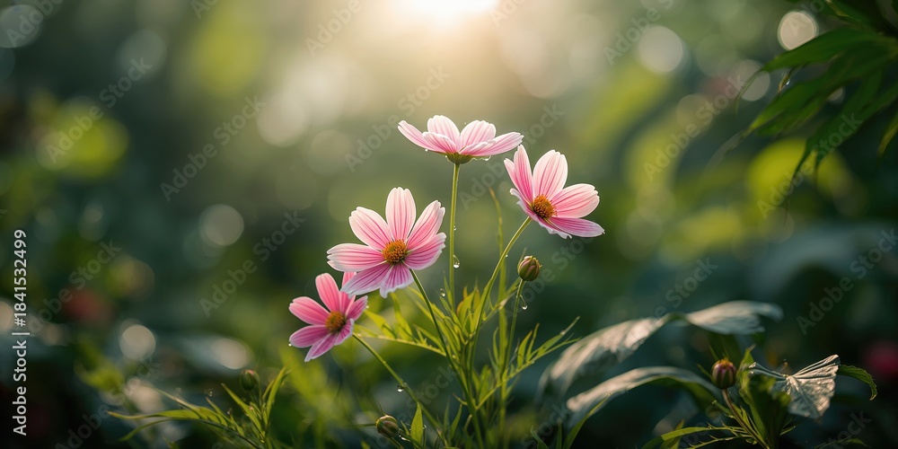 Obraz premium Cosmos caudatus blossoms, known as kenikir or ulam raja, culinary herb, edible greens, World Malaria Day