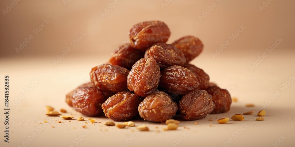 © AkuAku - Close-up of dried fruit dates highlighting their textured surface, suitable for food safety and quality inspection