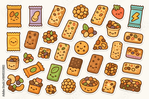 Cute assorted snack stickers with adorable faces and colorful designs