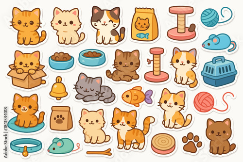 Cute cartoon cats and pet accessories collection