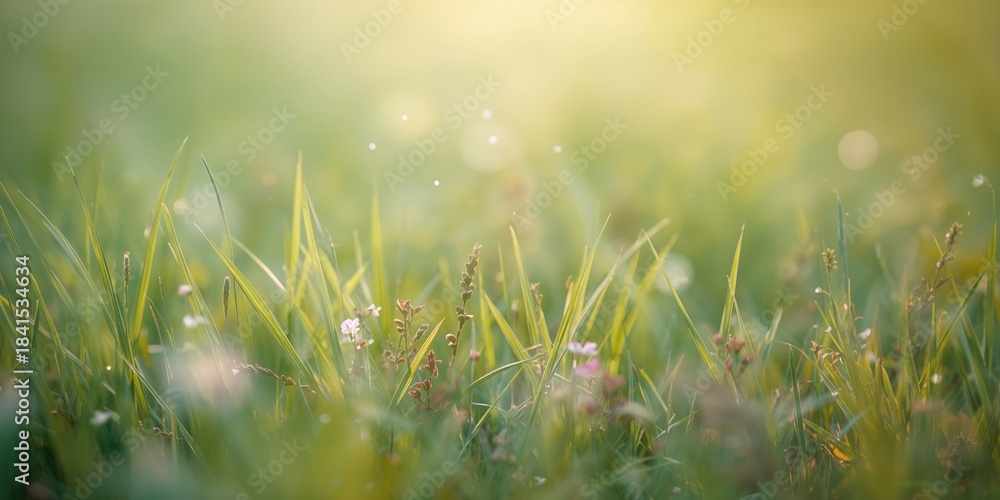Naklejka premium Soft-focused greenery in a meadow scene, ideal for environmental layout backgrounds