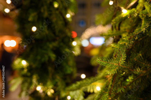 Christmas decoration with blurred lights.