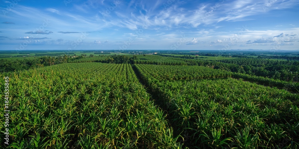 Naklejka premium Sugar cane fields in the Caribbean countryside, seasonal growth patterns and agricultural practices