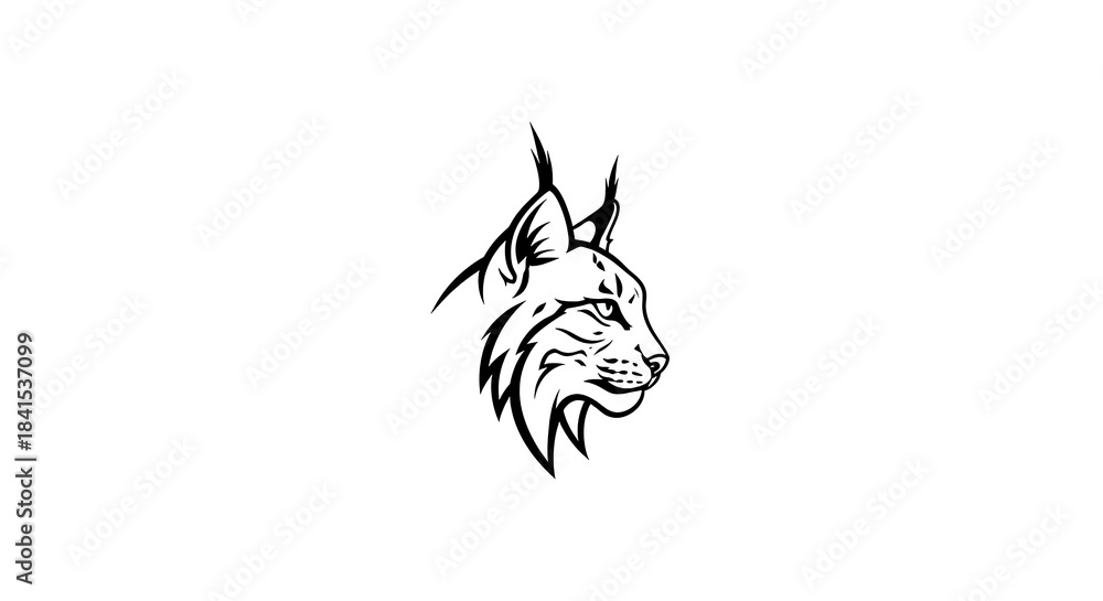 Obraz premium Elegant Lynx Head Profile Line Art Illustration.