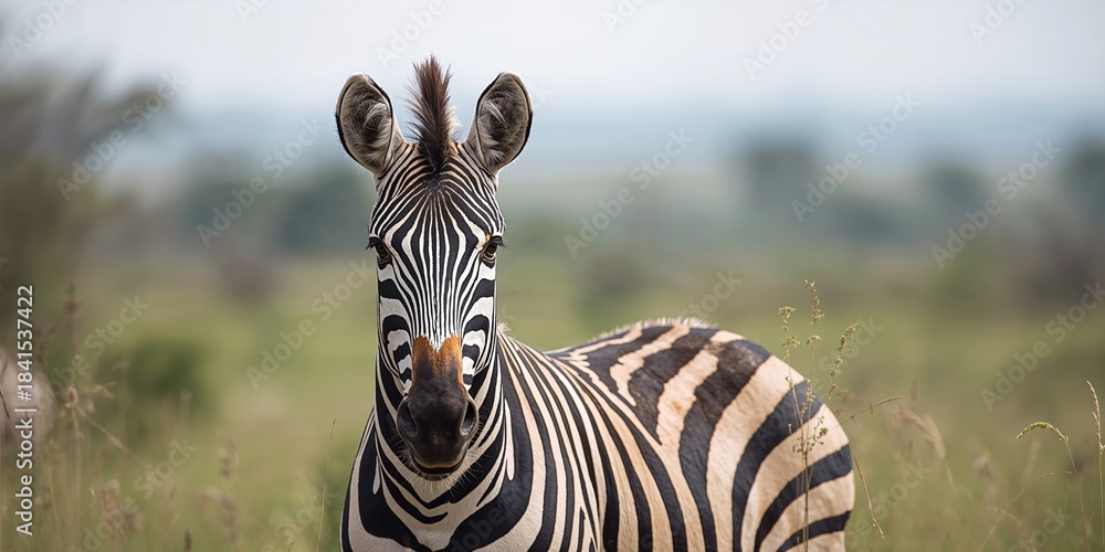 Obraz premium Closeup of a zebra with blurred background, natural camouflage and stripe patterns, Earth Day