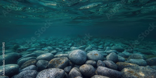 Fototapeta Naklejka Na Ścianę i Meble -  Granite stones on the seabed at dusk, geological stability and erosion resistance