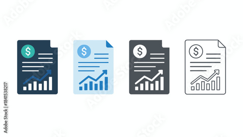 Stunning finance report icons showcasing brilliant upward growth trends and dollar value for modern financial presentations