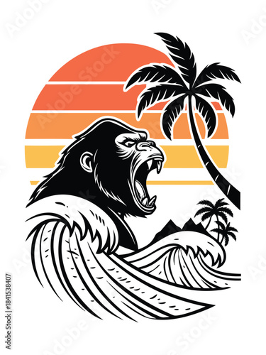 Roaring Gorilla Head Vector Illustration | Fierce Animal EPS