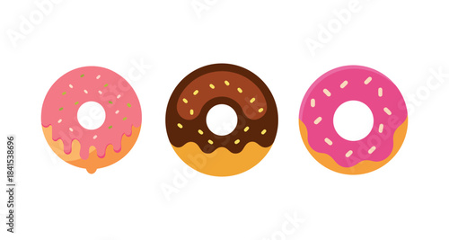 Colorful donut set with sprinkles vector illustration