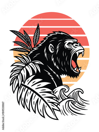 Roaring Gorilla Head Vector Illustration | Fierce Animal EPS