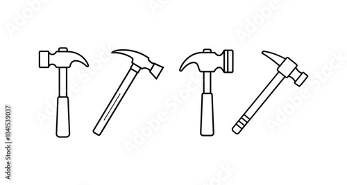 Set of hammer tools line art icon in clean minimal outline vector illustration