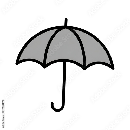Simple black line drawing of a gray umbrella isolated on transparent background