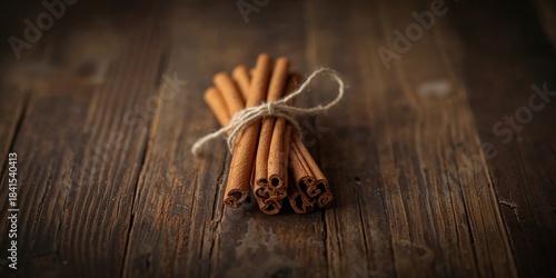 Fototapeta Naklejka Na Ścianę i Meble -  Bunch of cinnamon sticks arranged for culinary use, spice preparation