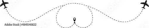 Airplane dotted route line path vector travel icon, Vector Illustration