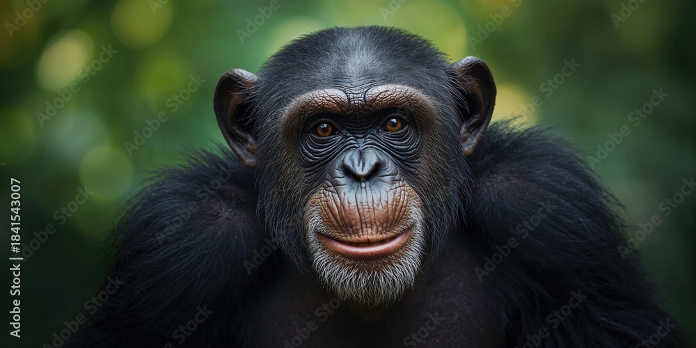 Obraz premium Close up of a chimpanzee portrait focusing on facial features, highlighting natural behaviors, Earth Day