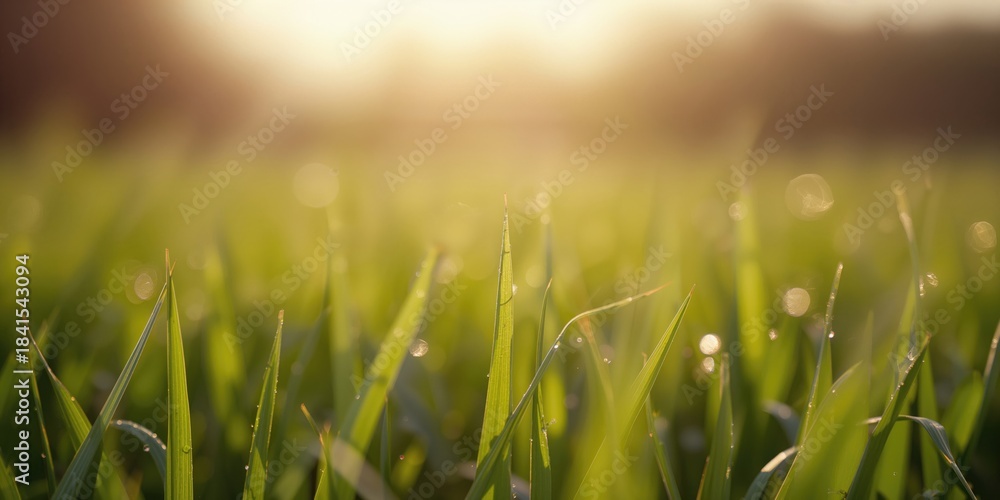 Fototapeta premium Natural grass blades in a countryside scene used as a background for editorial headers, Earth Day
