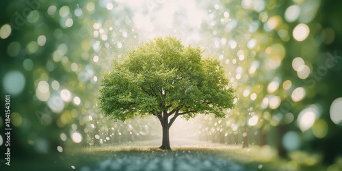 Green and white abstract scene with blurred lights from tree foliage, ideal for editorial headers or layout backgrounds