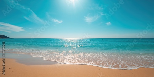 Fototapeta Naklejka Na Ścianę i Meble -  Calm blue ocean under daylight, suitable for editorial header background, World Oceans Day