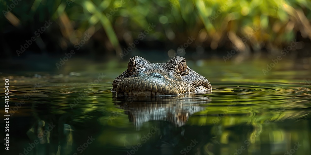 Fototapeta premium Close-up of a crocodile's head revealing textured scales and sharp teeth, wildlife observation, Earth Day