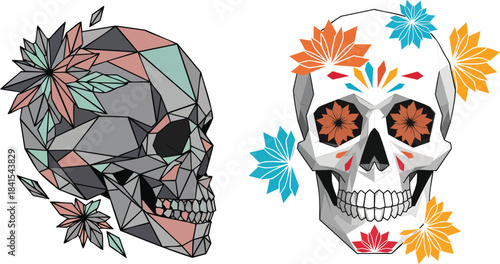 Day of the Dead Geometric Skull Front View Wireframe Low Poly Illustration
