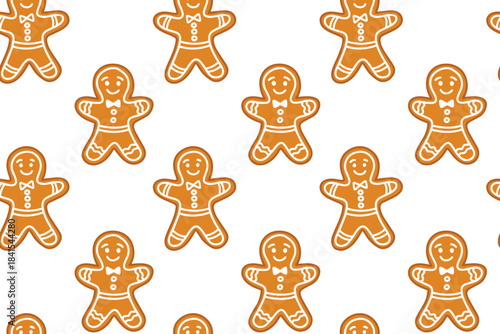 Festive texture of smiling baked characters with icing. Endless background of gingerbread men for holiday baking or kids design.