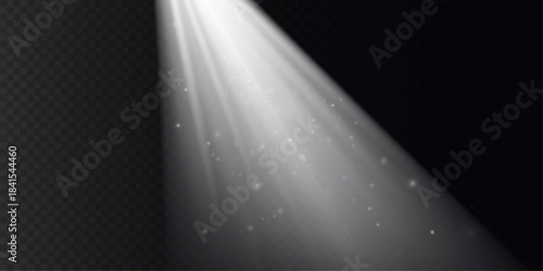 Abstract radiant rays of light with twinkling sparkling particles.
