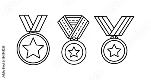 Set of graduation medal star award line art icon for academic achievement vector illustration