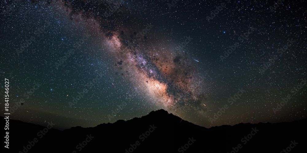 Obraz premium Night sky featuring Milky Way galaxy stars and clouds, suitable as a celestial background for text and layout, Earth Day