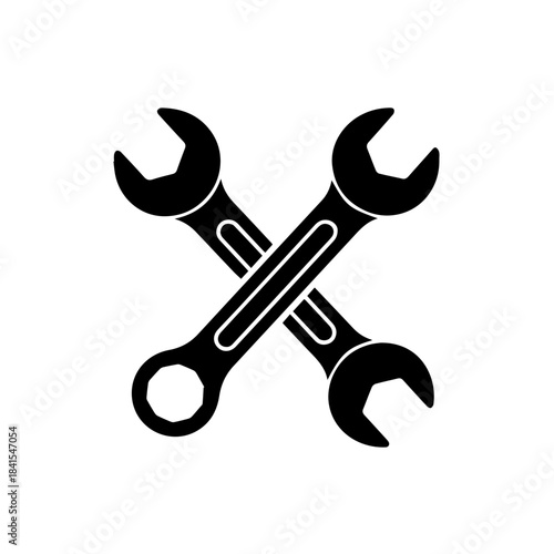 3D illustration of an isolated chrome wrench and screwdriver set on a white background representing metal hand tools for mechanic service and industrial repair work