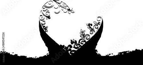 Abstract Black and White Heart Shape with Organic Flourishes and Earthy Ground