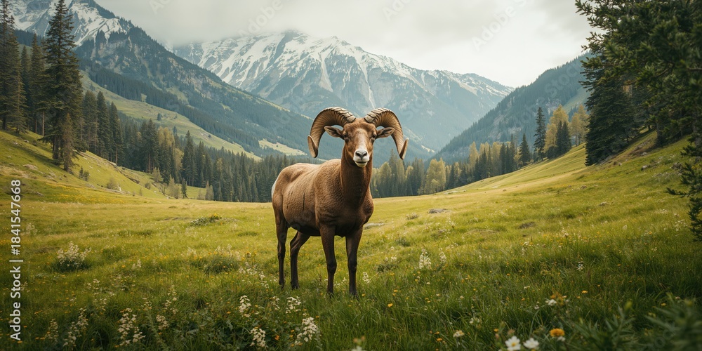 Obraz premium Wild bighorn sheep navigating rugged terrain, highlighting their adaptation to mountainous environments