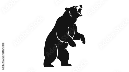 Grizzly bear roaring, a powerful black and white graphic illustration of a standing wild animal, perfect for mascots and nature themes