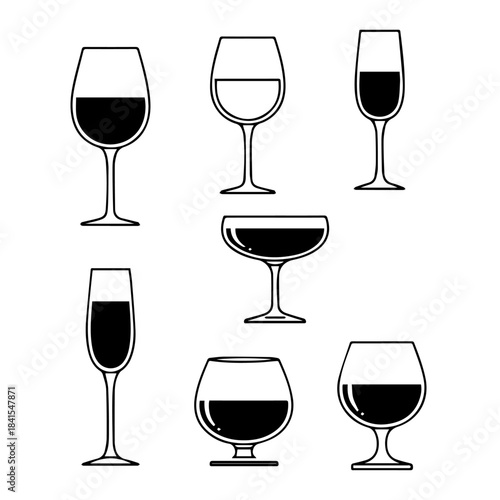 A Symphony of Glassware: An artful display showcasing a diverse array of stemmed glasses, each brimming with different beverages and offering a visual experience of refinement and elegance.