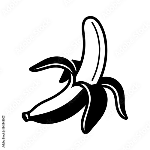 Open Banana Icon: A minimalist icon of a peeled banana, its yellow peel playfully exposed, embodying simplicity and the essence of natural goodness.