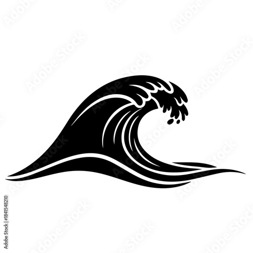 Ocean's Embrace: An artistic rendering of a majestic ocean wave, elegantly captured in a stark black and white design, symbolizing the power and beauty of the sea.