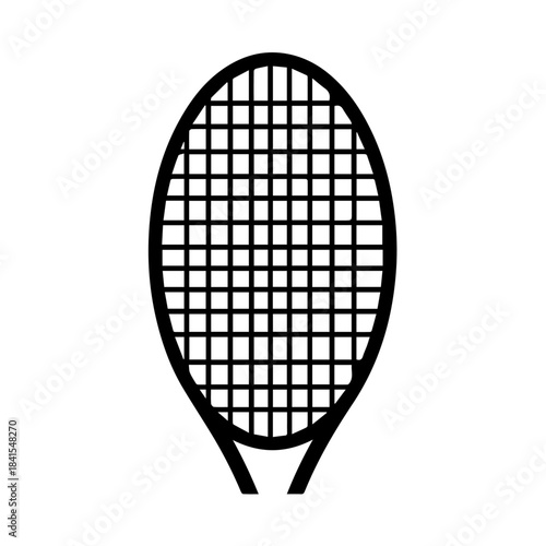 Tennis Racquet Close-up: A striking black and white graphic representation of a tennis racquet, focusing on the intricate string pattern and the sleek lines of the frame.