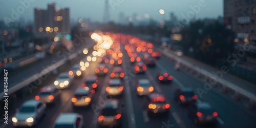 Fototapeta Naklejka Na Ścianę i Meble -  Nighttime city traffic with vehicle blurring and empty space for text, transportation setting