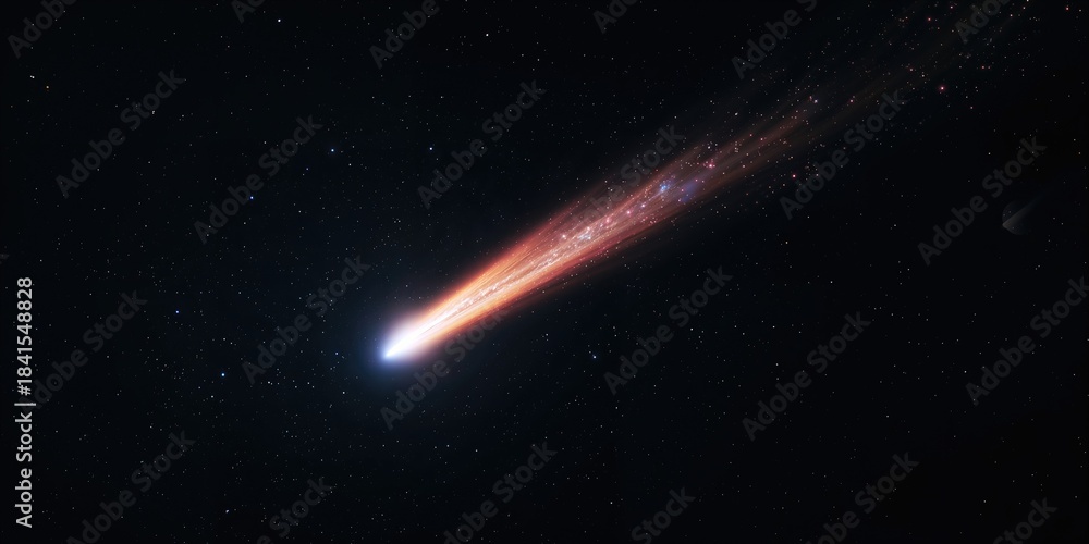 Obraz premium Real comet featuring a luminous tail in the night sky, astronomical phenomena