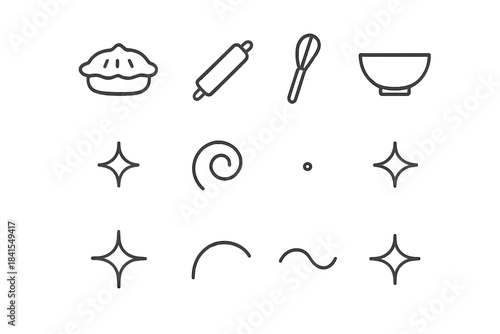 Minimal Baking Icons. Minimal baking icons. Line outline icon set of Minimal baking icons: simple pie, rolling