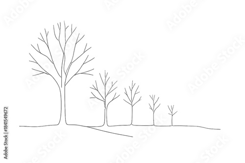Winter Haze Woods. Winter haze woods. Minimalistic one-line drawing distant trees fading into snowy fog,